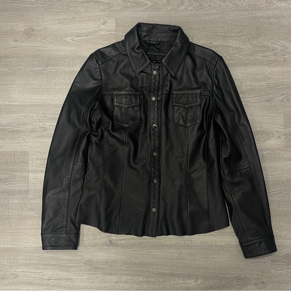 100% Leather Jet Black Shirt Lightweight Jacket